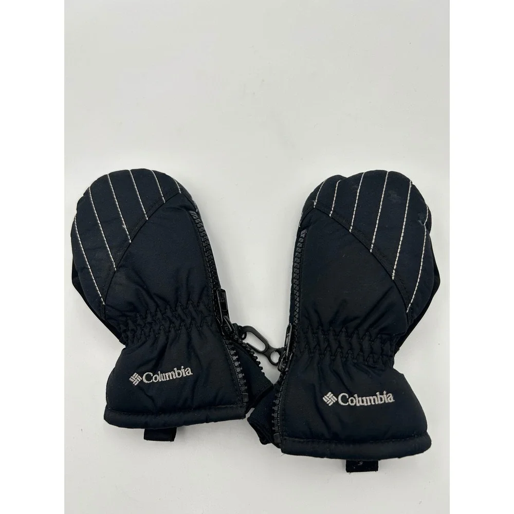 Columbia Youth O/S Black Insulated Winter Mittens Side Zip Fleece Lined
